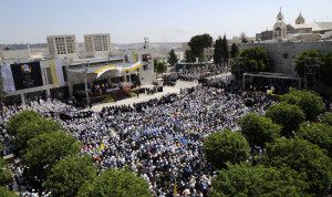 Pilgrims filled Manger Square for Mass celebrated by Pope Benedict XVI in Bethlehem, West Bank, May 13, 2009. (CNS/Debbie Hill)